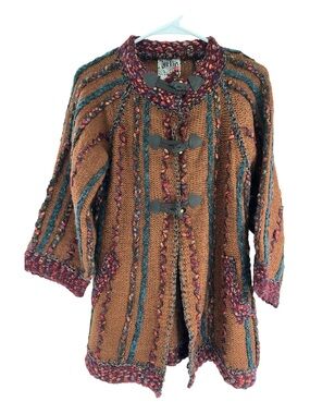 Vintage Curio Women's Multicolor Orange Knit Cardigan Sweater Boho Angora Mohair